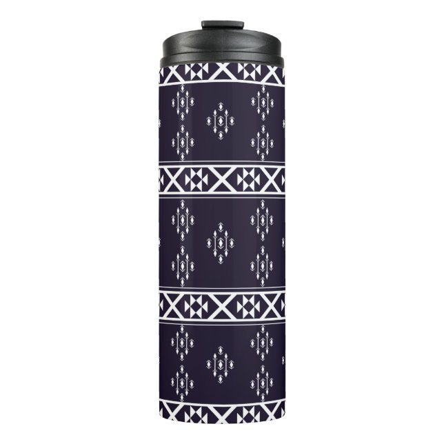 Abstract ethnic geometric pattern design Blue back Thermal Tumbler (Front)