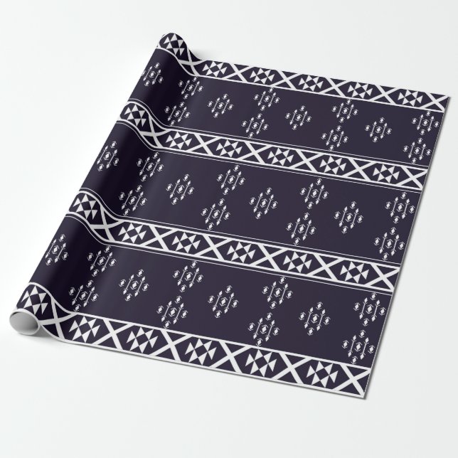 Abstract ethnic geometric pattern design Blue back Wrapping Paper (Unrolled)