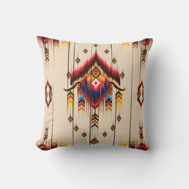 Abstract ethnic geometric pattern, Ikat geometric  Throw Pillow (Front)
