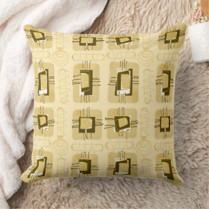 Abstract Ethnic Matrix - Beige Brown Throw Pillow
