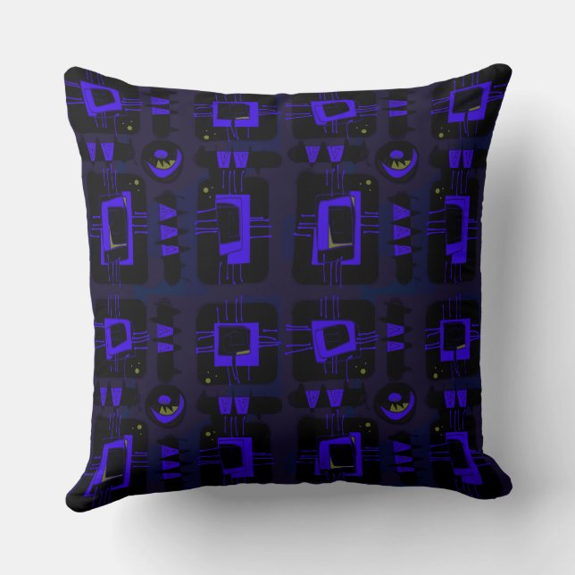 Abstract Ethnic Matrix - Black Indigo Blue Green Throw Pillow (Back)