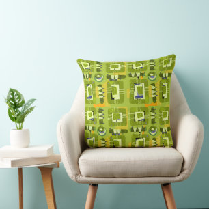 Abstract Ethnic Matrix - Blue Brown Purple Throw Pillow