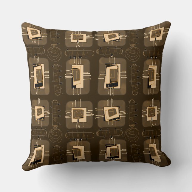 Abstract Ethnic Matrix - Dark Neutral  Throw Pillow (Back)