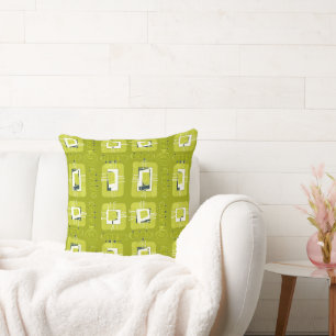 Abstract Ethnic Matrix - Kiwi Green Throw Pillow