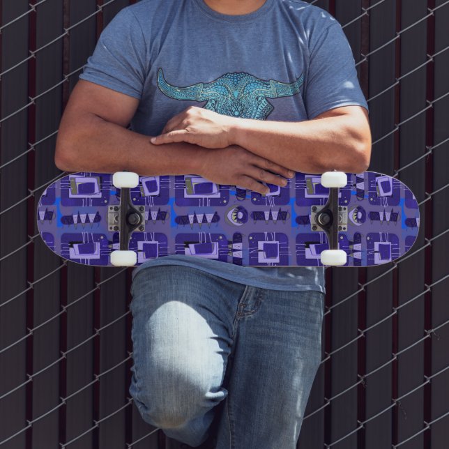 Abstract Ethnic Matrix - Mauve Blue Olive Skateboard (Outdoor 3)