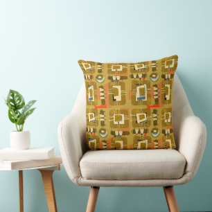 Abstract Ethnic Matrix - Olive Teal Terracotta  Throw Pillow