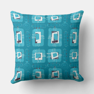 Abstract Ethnic Matrix - Teal Charcoal Hint Throw Pillow