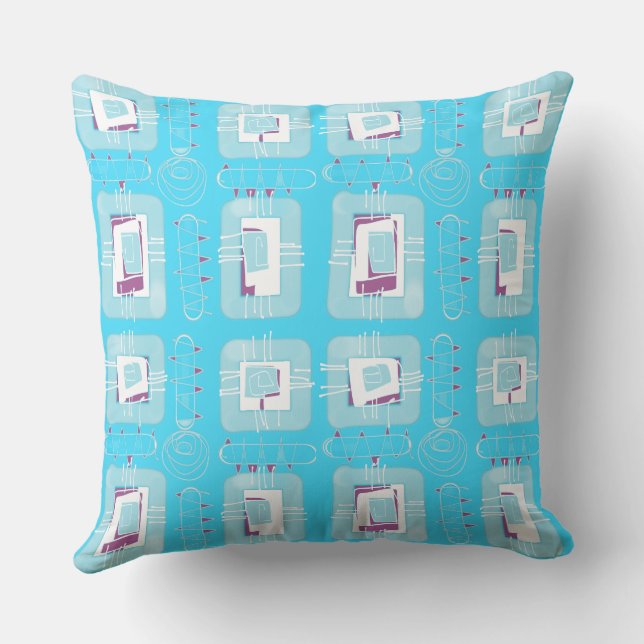 Abstract Ethnic Matrix - Turquoise Purple Hint Throw Pillow (Back)
