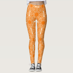 Abstract ethnic orange geometric pattern. leggings