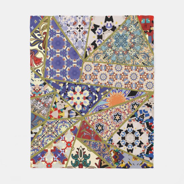 Abstract ethnic spanish tile patchwork hand drawn, fleece blanket (Front)