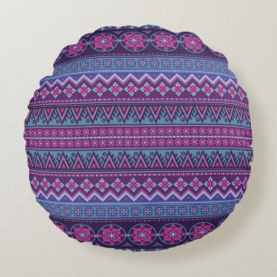 Abstract ethnic stripe pattern, ornamental vintag round pillow