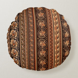 Abstract ethnic stripy ornamental vintage backgrou round pillow