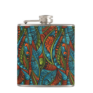 Abstract ethnic wallpaper hip flask