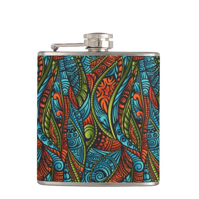 Abstract ethnic wallpaper hip flask (Front)