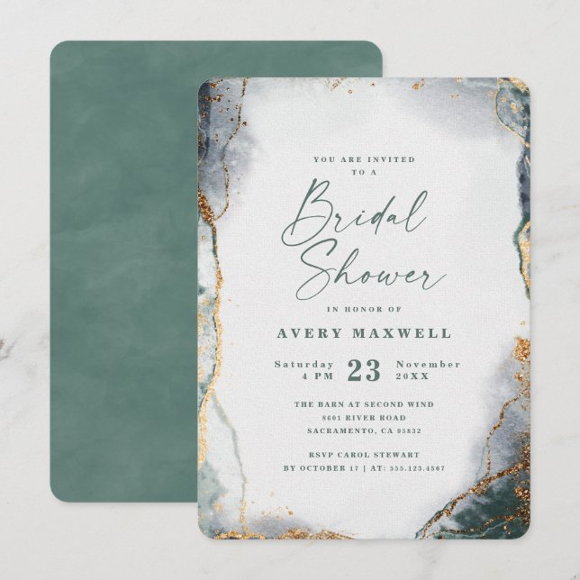 Abstract Eucalyptus Green & Gold Bridal Shower Invitation (Front/Back)