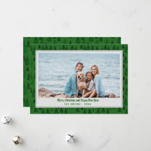 Abstract Evergreen Trees Family Photo Christmas Holiday Card