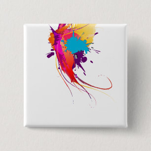 Abstract Exotic Butterfly Paint Splatters 2 Inch Square Button