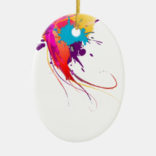 Abstract Exotic Butterfly Paint Splatters Ceramic Ornament