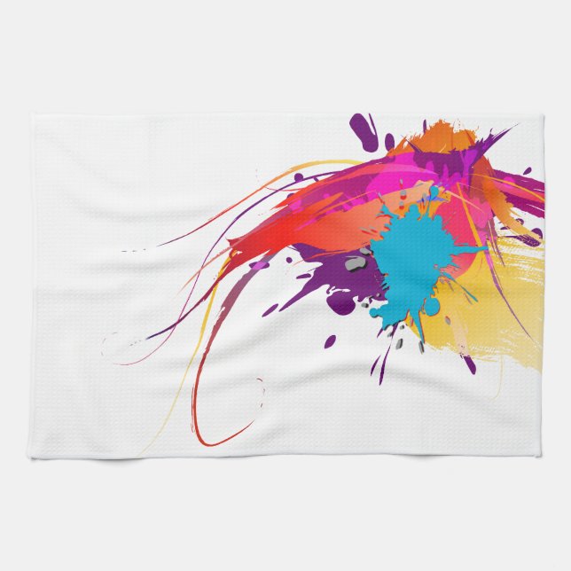 Abstract Exotic Butterfly Paint Splatters Kitchen Towel (Horizontal)