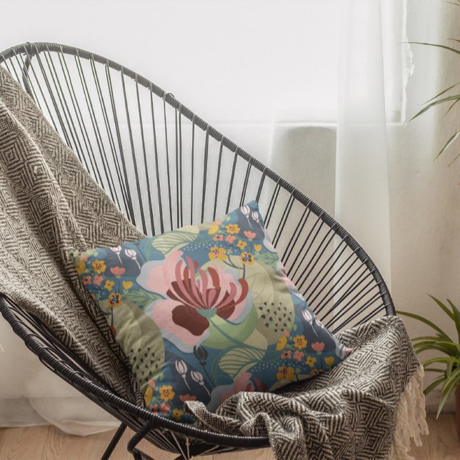 Abstract exotic flowers pattern throw pillow (Creator Uploaded)