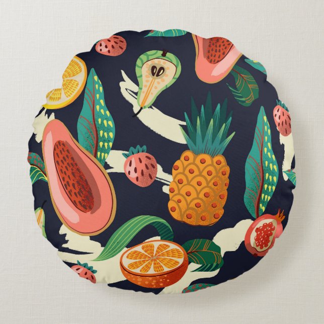 Abstract Exotic Fruits: Textured Seamless Round Pillow (Front)