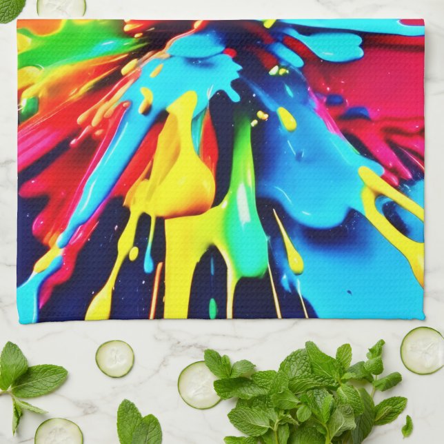 Abstract Explosion of Colour and Paint Kitchen Towel (Folded)