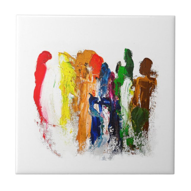 Abstract Expression of Human Figures in Motion Tile (Front)