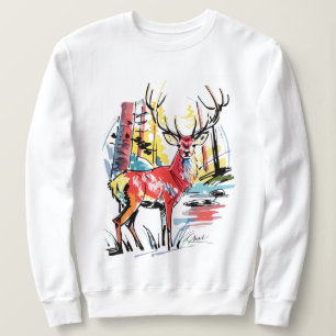 Abstract Expressionism Neon Stag Deer Wall Art & G Sweatshirt