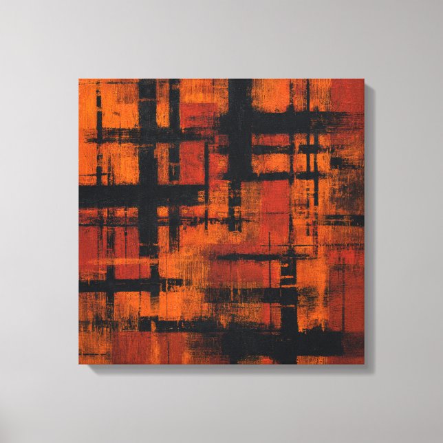 Abstract Expressionism Orange and Black Grid Canva Canvas Print (Front)