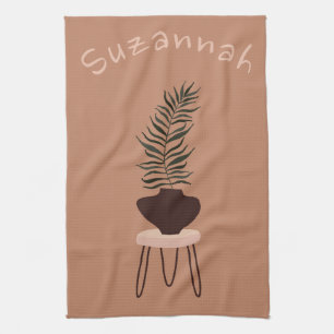 Abstract Expressionism Terracotta Palm Leaf & Vase Kitchen Towel