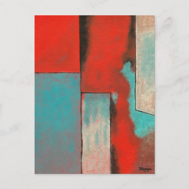 Abstract Expressionist Art Painting Red Turquoise Postcard (Front)