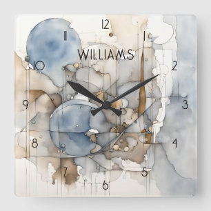 Abstract Expressionist Beige Grey Personalized Square Wall Clock