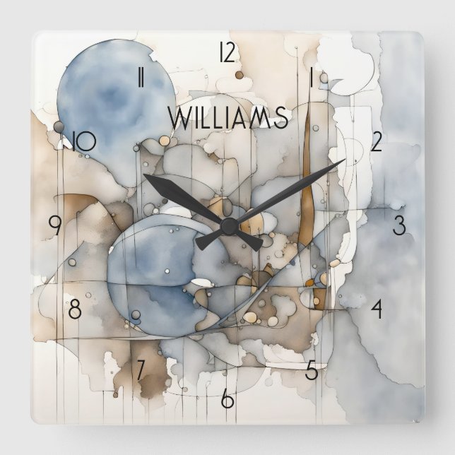 Abstract Expressionist Beige Grey Personalized Square Wall Clock (Front)