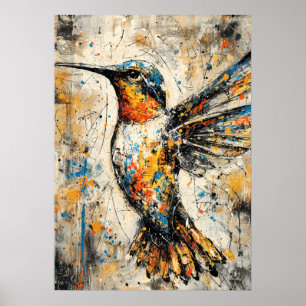 Abstract Expressionist Hummingbird Painting Modern Poster