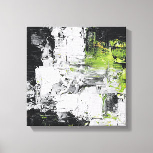 Abstract Expressionist Impasto Black White Neon Gr Canvas Print
