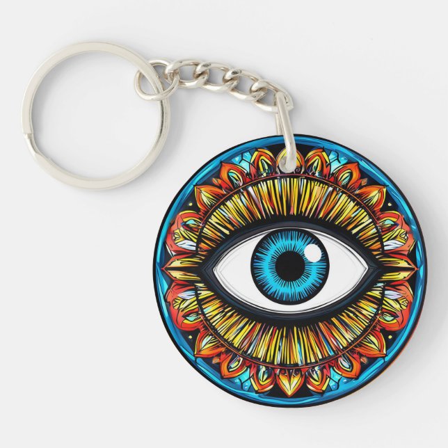 Abstract Eye Symbol with Vibrant Colours Keychain (Front)