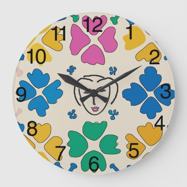 Abstract Face and flowers Large Clock (Front)
