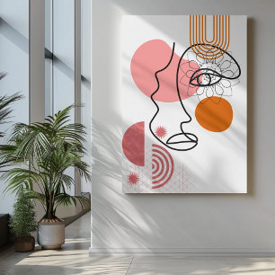 Abstract face art with orange cheeks invisible eye canvas print