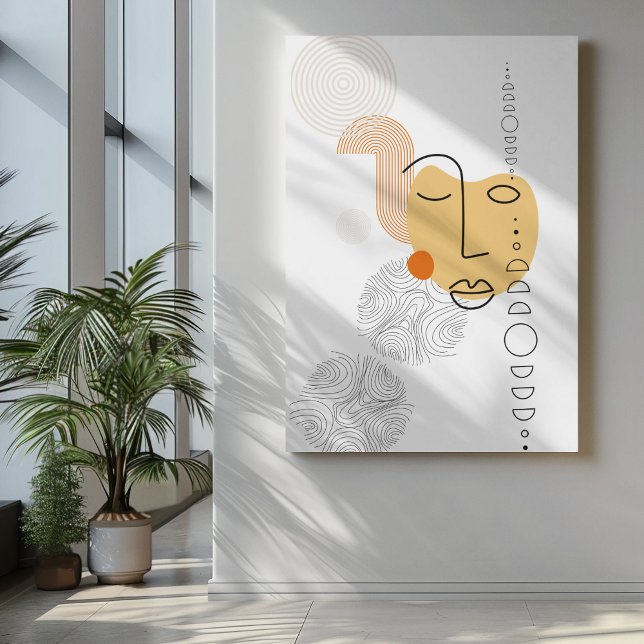 Abstract face art yellow  with cirlcle pattern canvas print (Creator Uploaded)