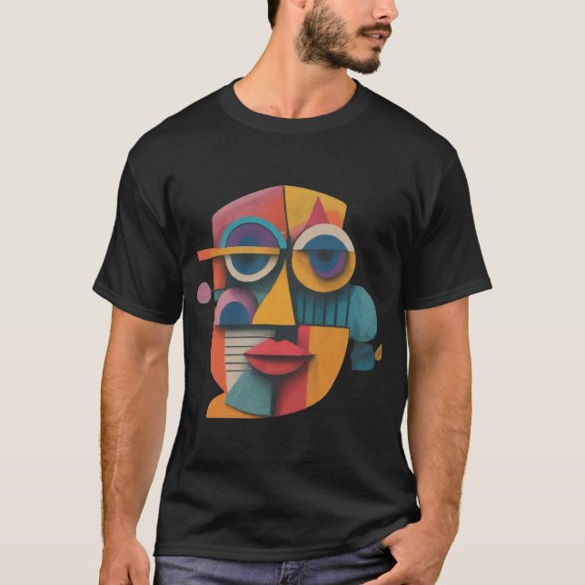 Abstract Face Colourful Artsy Fun Whimsical Modern T-Shirt (Front)