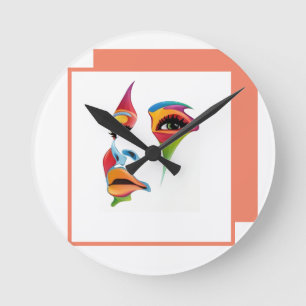 Abstract Face Colourful cool women art  Round Clock