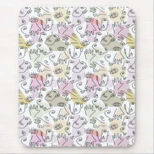 Abstract Face Finger Doodle Line Art Mouse Pad