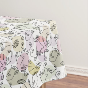 Abstract Face Finger Doodle Line Art Tablecloth