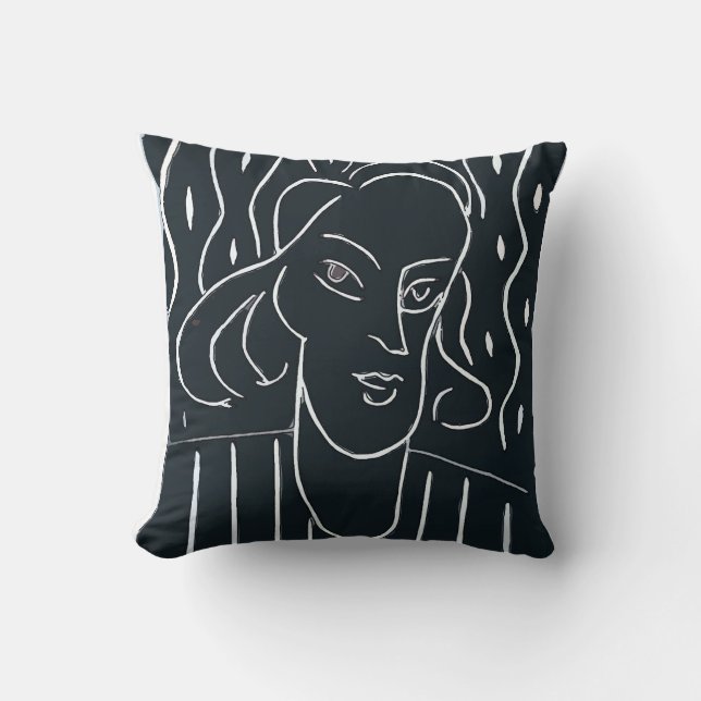 Abstract Face In Black Throw Pillow (Front)