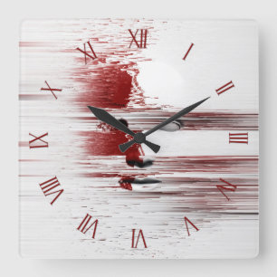 Abstract face in red square wall clock