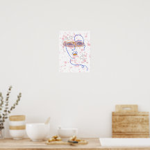 Abstract Face Line Art Wall Poster, Pink Splatter