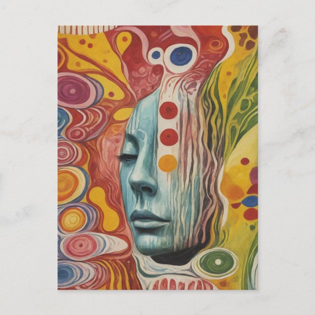 Abstract Face Mixed Media Collage AI Postcard (Front)