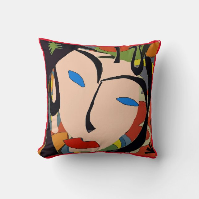 Abstract Face With Flowers Throw Pillow (Front)
