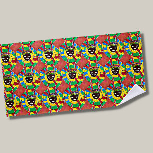 Abstract Face with Headdress in Circle Pattern Beach Towel