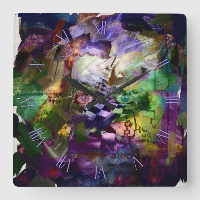 Abstract face with symbols square wall clock (Front)